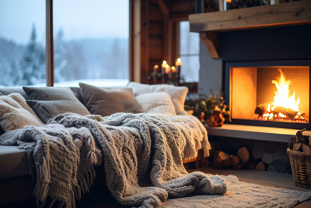 cozy living room with fire
