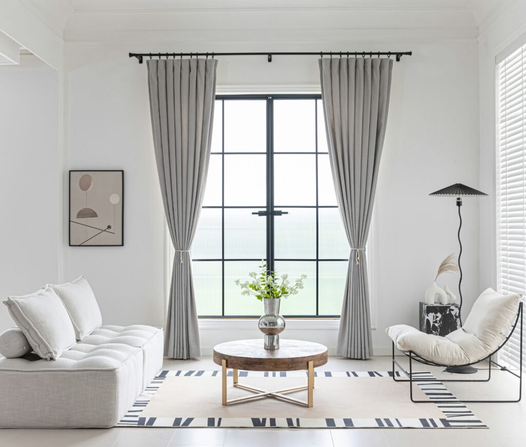 gray curtain in living room