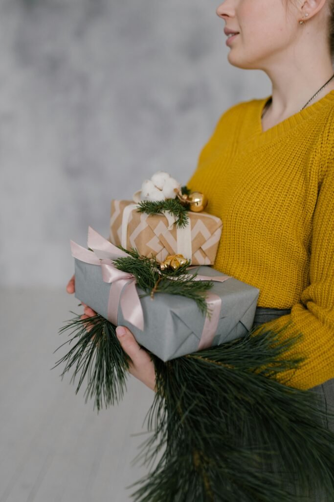 woman carrying a gift 