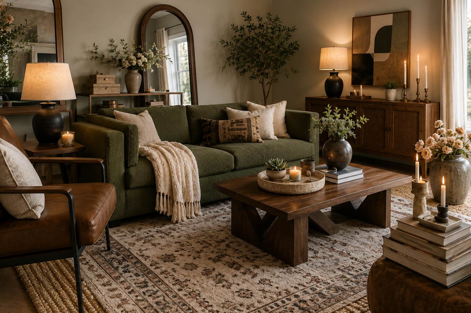 The Cozy Green Living Room Formula Everyone Will Want to Copy 1 Green Sofa Cozy Designer Room hero image