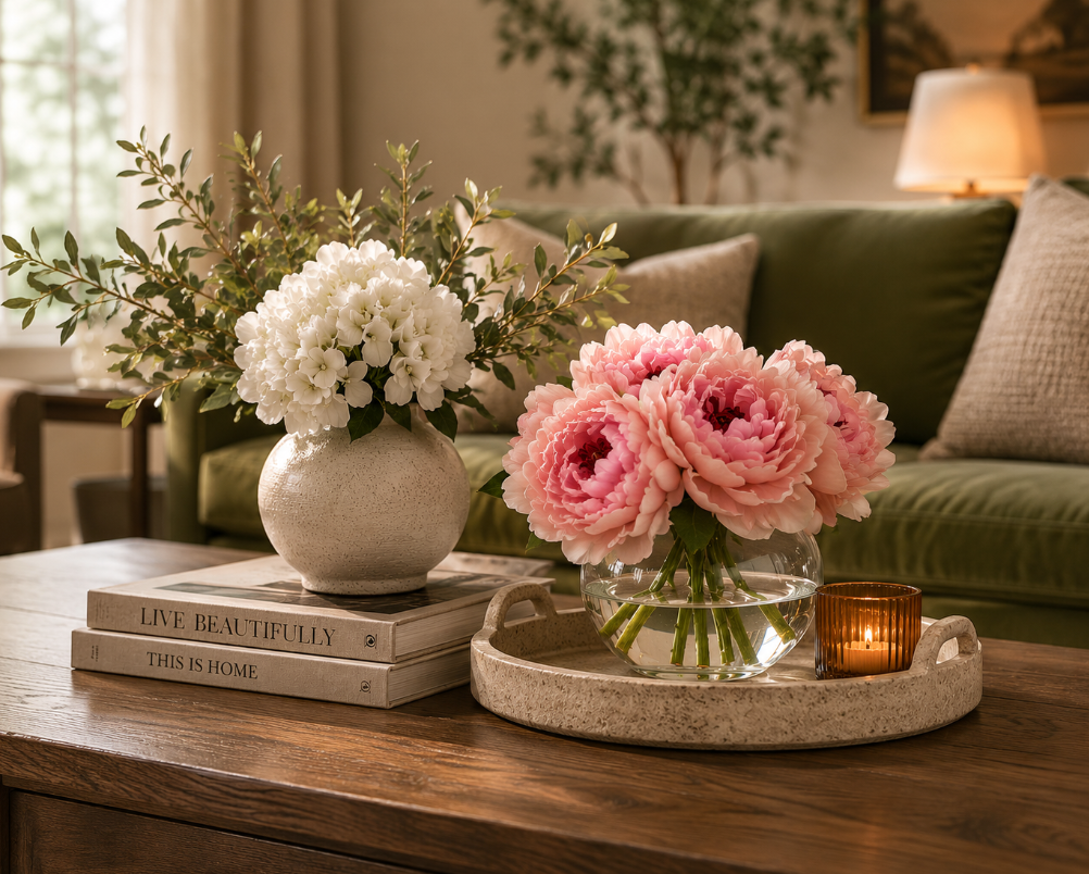 The Cozy Green Living Room Formula Everyone Will Want to Copy 13 floral arrangement