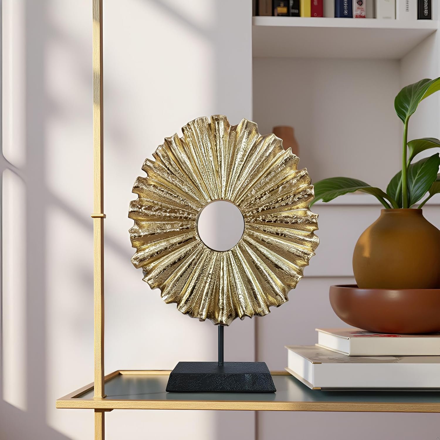 Coffee Table Styling Pieces That Make Your Living Room Look Expensive 55 2168 Golden Abstract Round Decorative Sculpture 1
